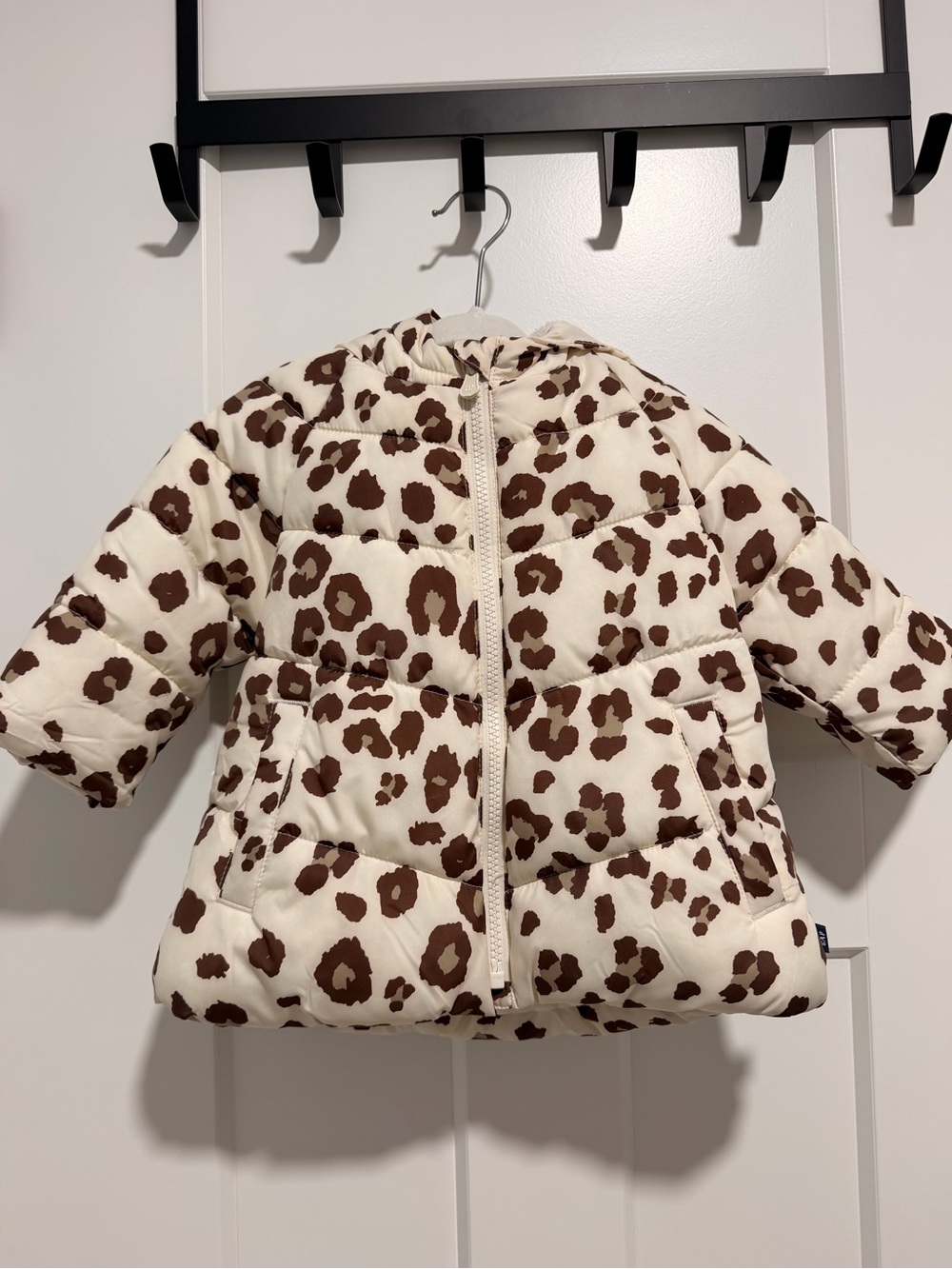 Gap Cream & Brown Leopard Print Puffer Coat